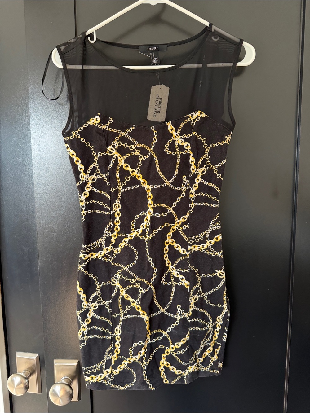 Forever 21 Black Mini Dress with Gold Chain Print